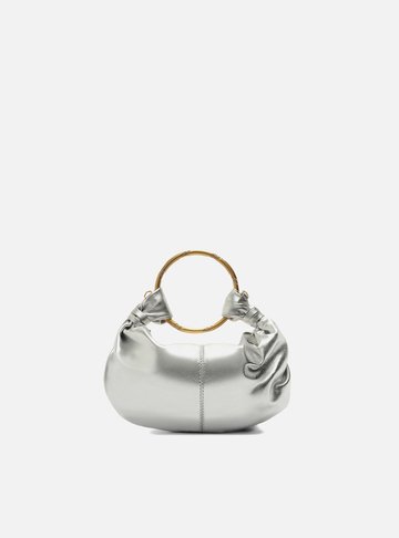 Bolsa Tiracolo Prata Couro Pequena Argola