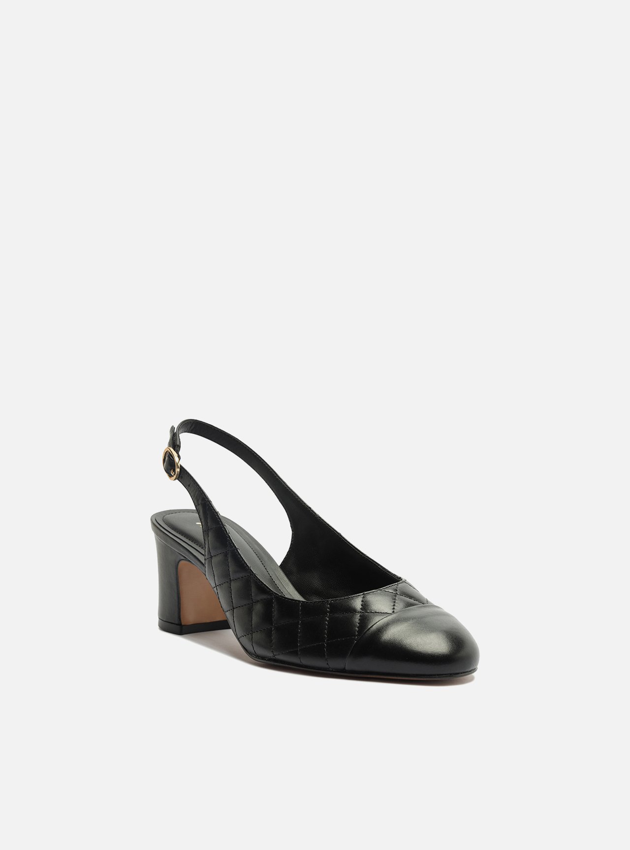 Scarpin Preto Couro Salto Bloco Fivela Slingback — foto 2