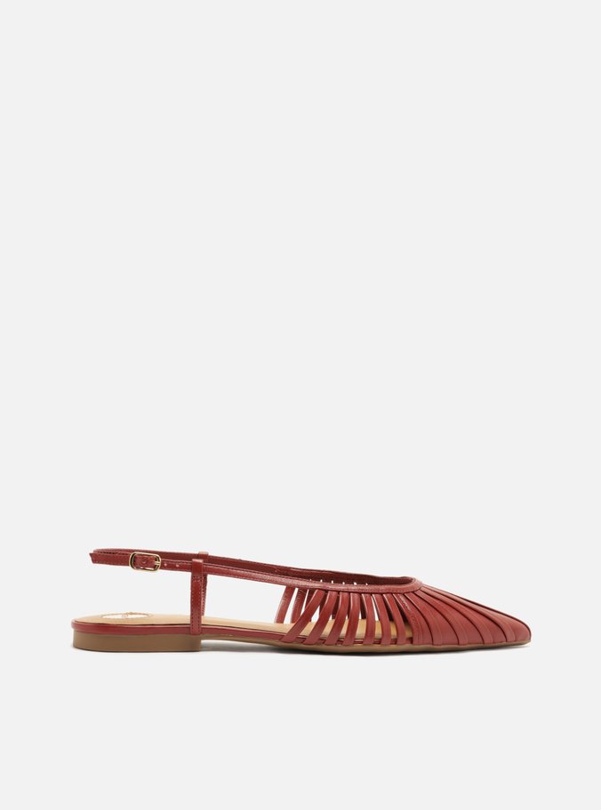 Sapatilha Vermelha Couro Bico Fino Slingback Tiras