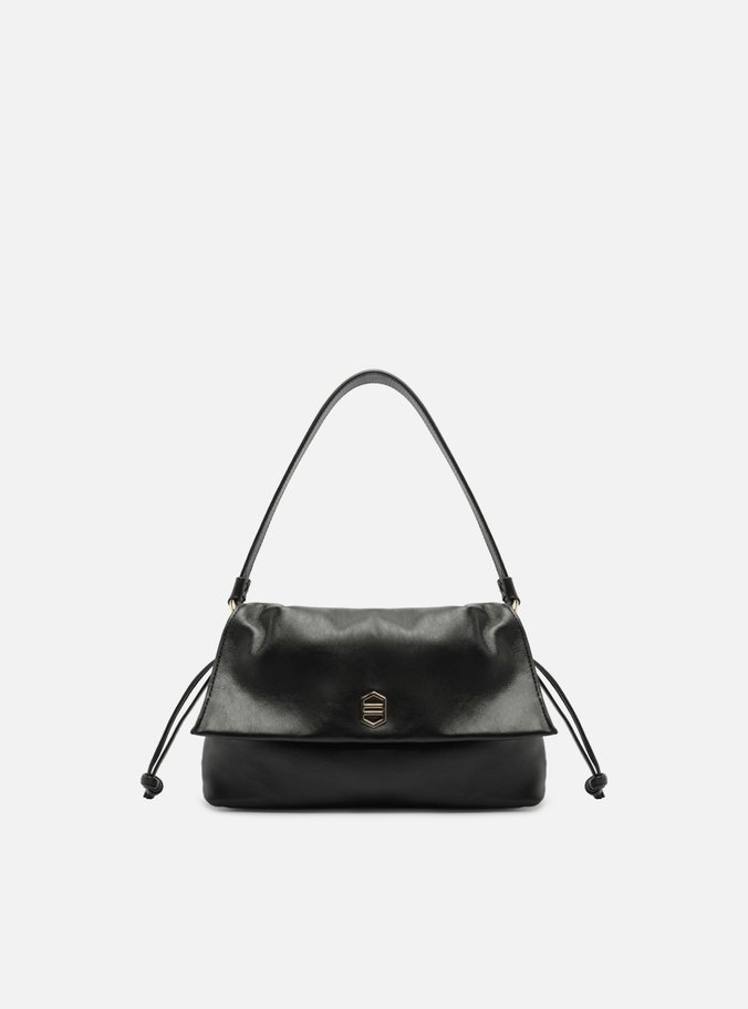 Bolsa Tiracolo Preta Couro Média Franzida