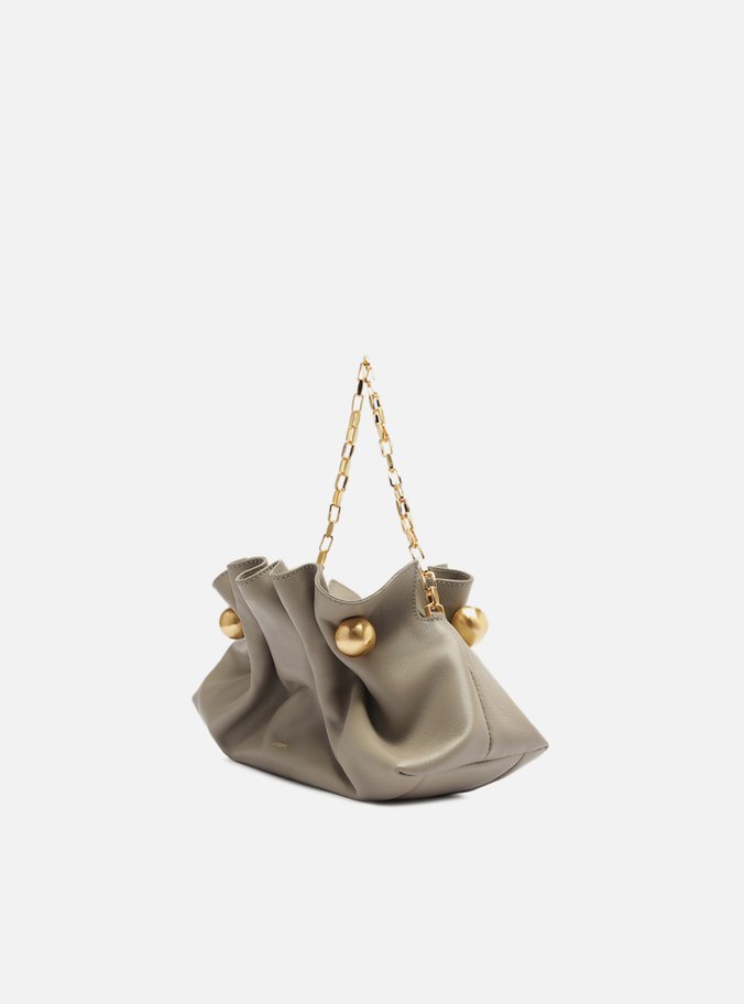 Clutch Cinza Couro Pequena Pregas Corrente