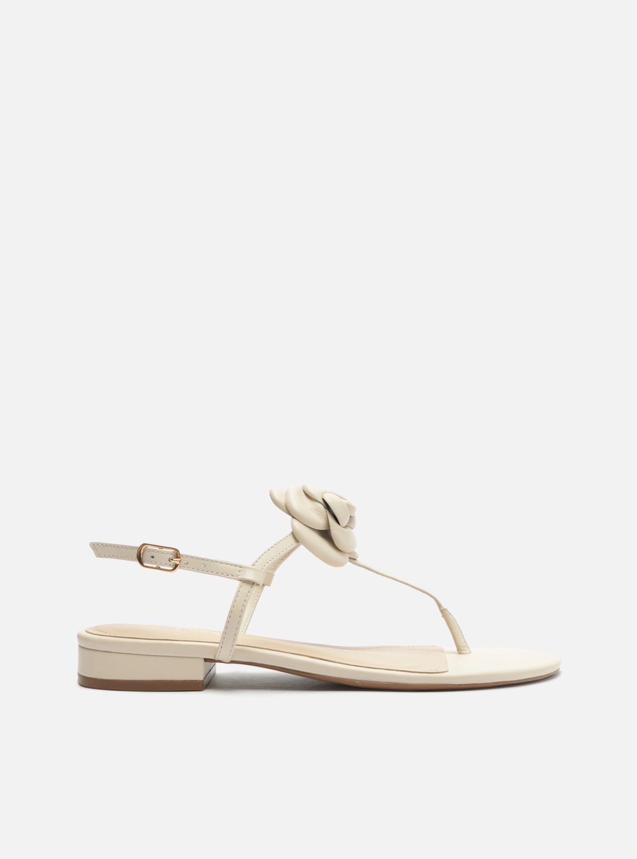 Sandália Off-White Couro Salto Baixo Slim Flor — foto 1