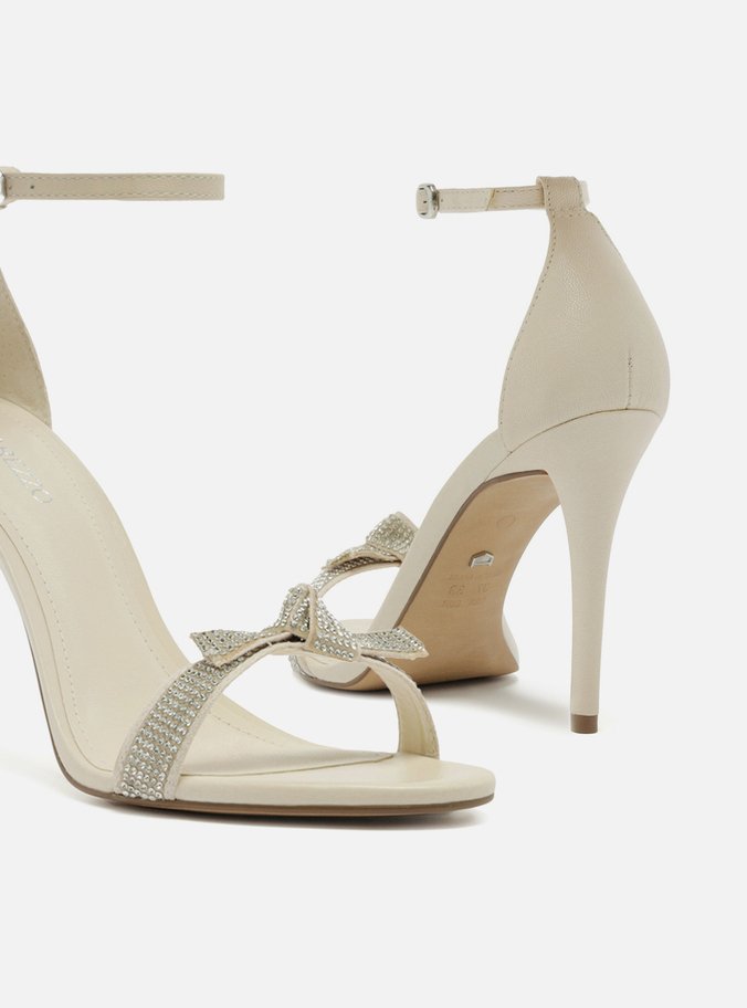 Sandália Nobuck Off-White Nó Brilho Salto Fino