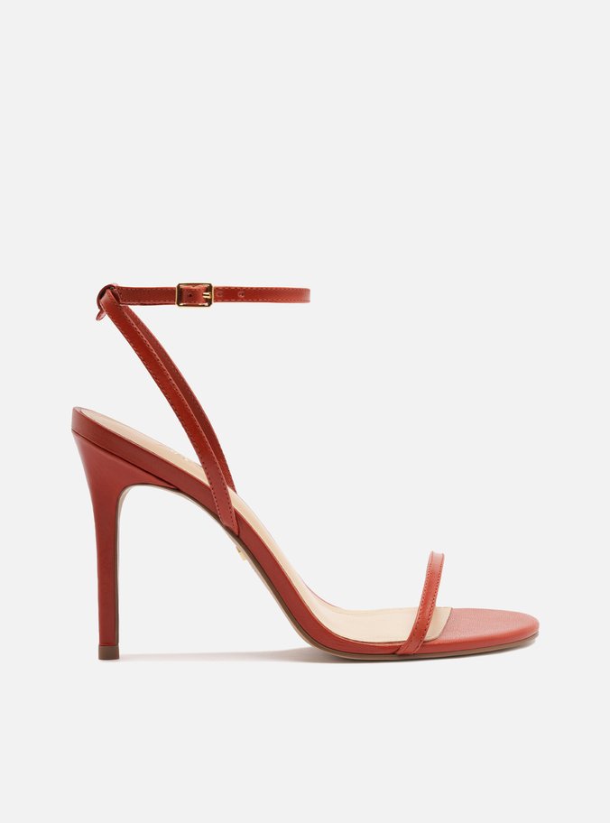 Sandália Marrom Salto Alto Fino Minimal