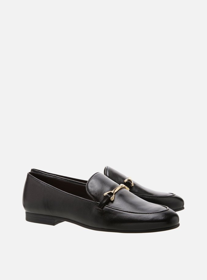 Mocassim Couro Rasteiro Fivela Preto