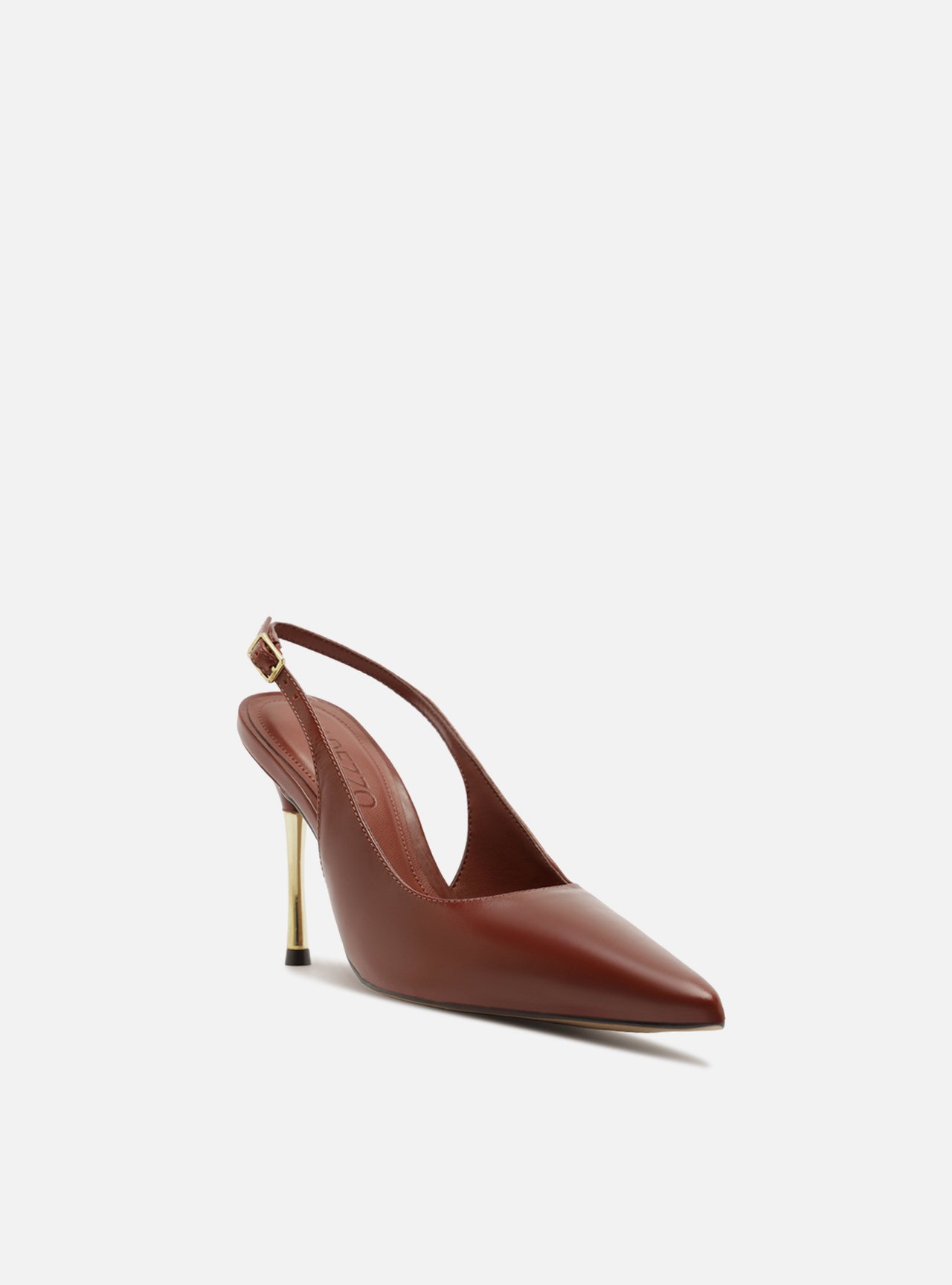 Scarpin Vermelho Couro Salto Fino Dourado — foto 2