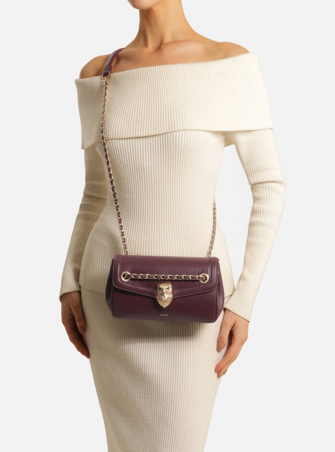 Bolsa Tiracolo Bordô Couro Média Metal Águia