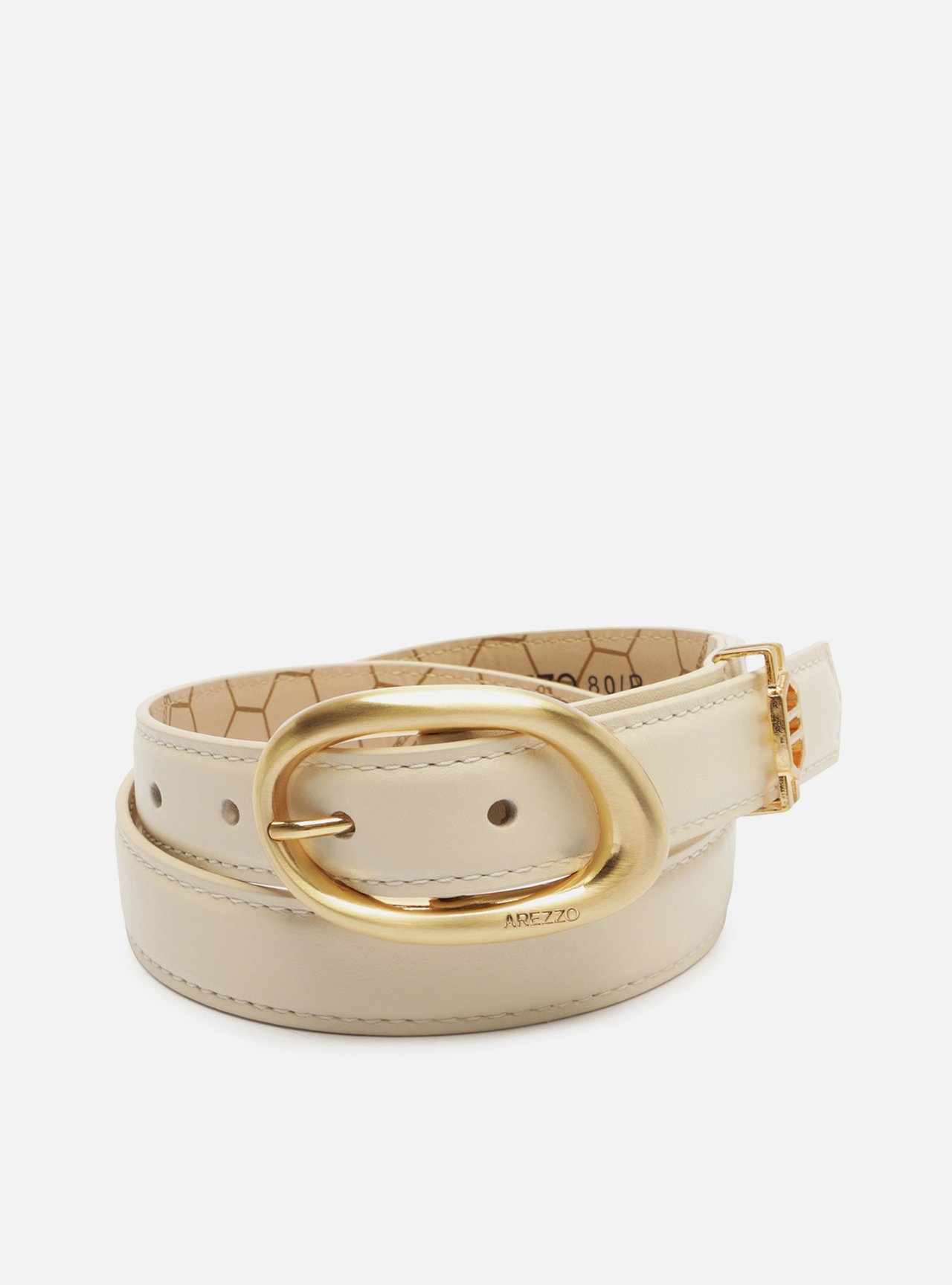 Cinto Off White Couro Médio Fivela Oval Dourada — foto 2