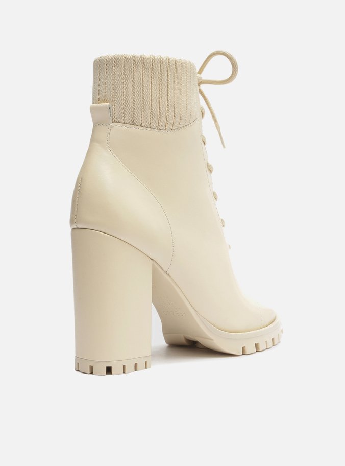Bota Coturno Off-White Couro Salto Alto Tratorado