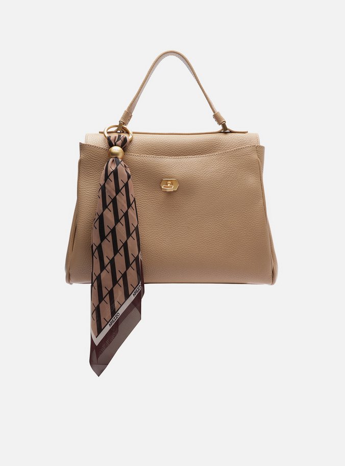 Bolsa Satchel Bege Couro Média Lenço