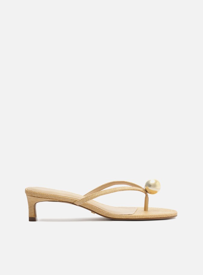 Sandália Kitten Heel Nude Palha Pérola