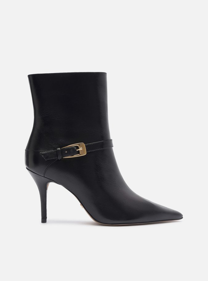 Bota Preta Couro Cano Curto Tira Fivela