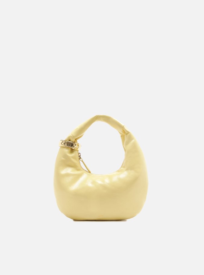 Bolsa Hobo Amarela Couro Pequena Metais