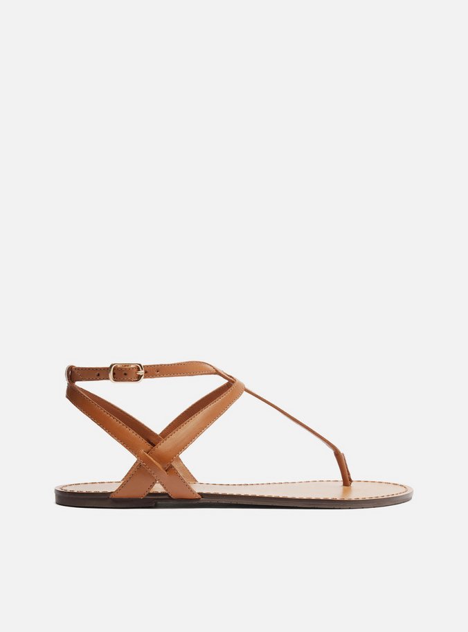 Sandália Rasteira Marrom Couro Slim Cross