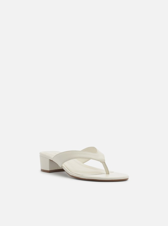 Tamanco Branca Salto Baixo Tiras Flip Flop