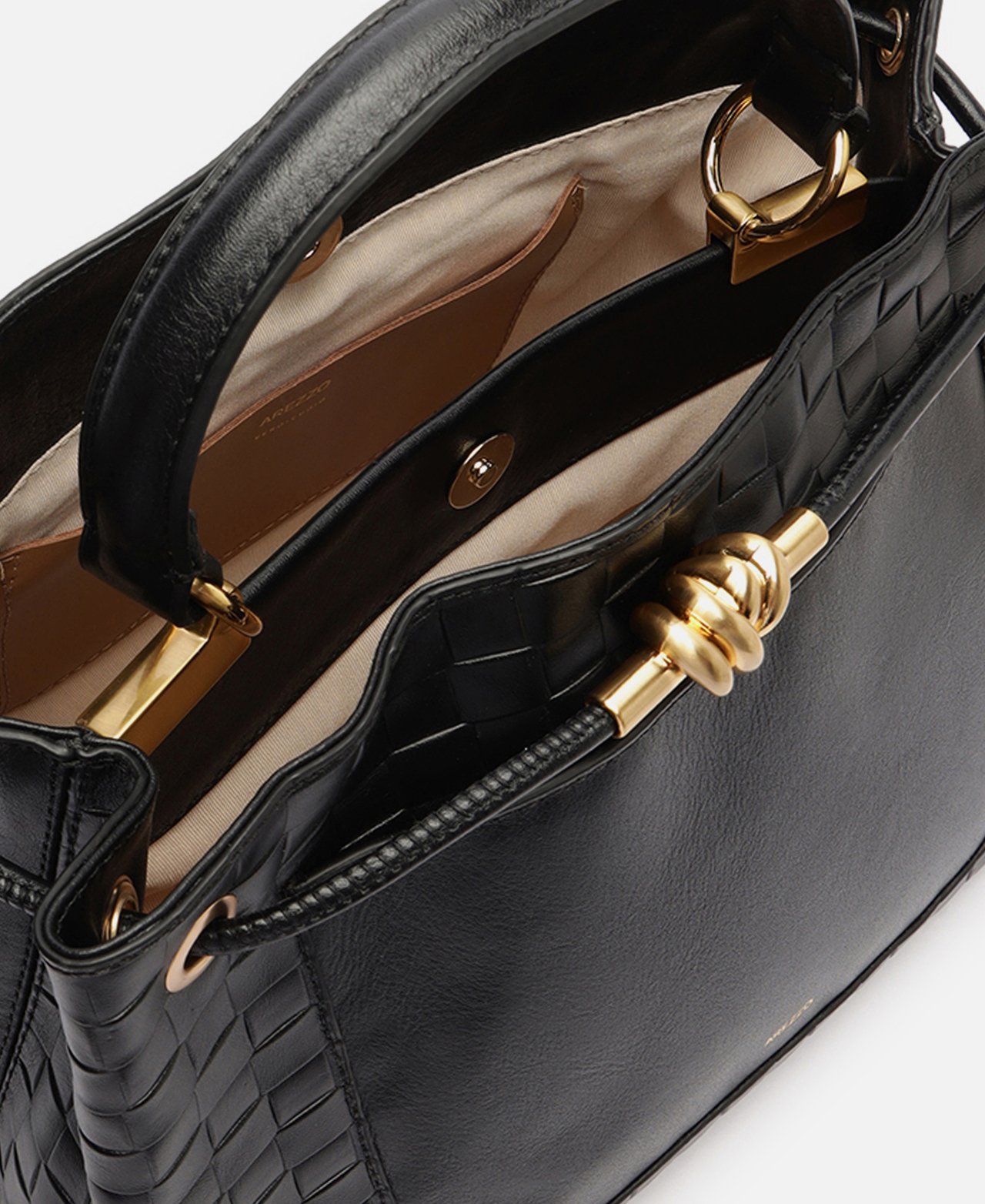 Bolsa Tote Preta Couro Grande Tressê — foto 4