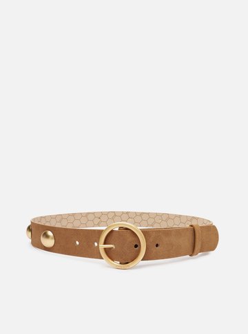 Cinto Marrom Suede Fivela Redonda Metais