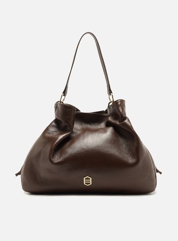 Arezzo — Bolsa Hobo Marrom Couro Grande Franzida