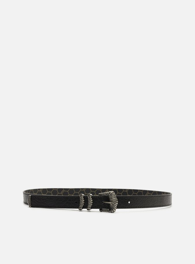 Cinto Preto Couro Fivela Folk