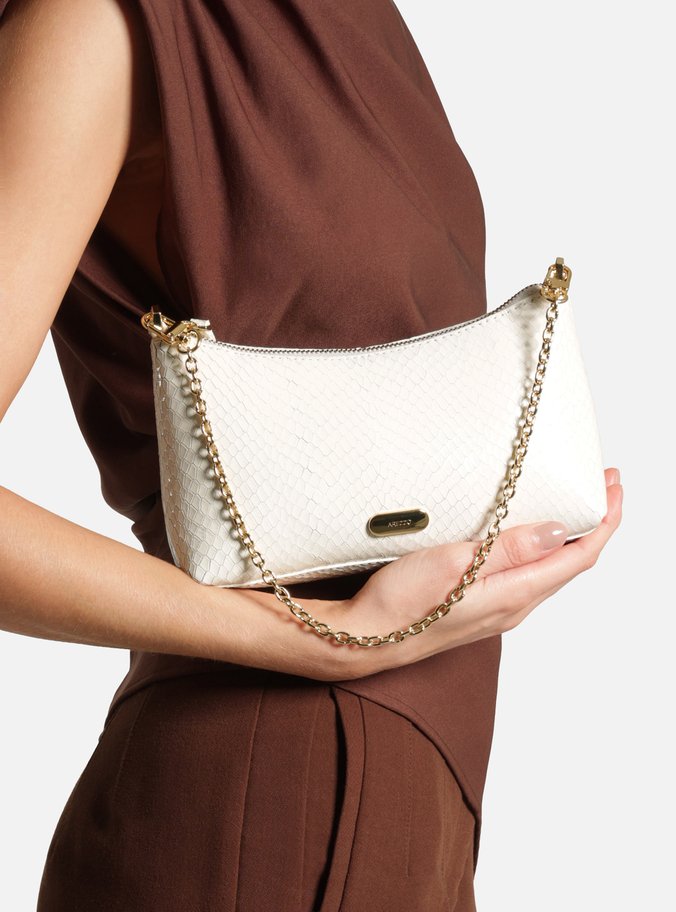 Bolsa Shoulder Preta Couro Média Snake Corrente