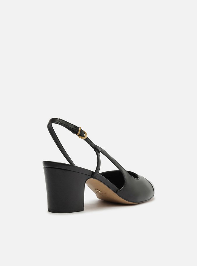 Scarpin Preto Couro Bico Redondo Cap Toe