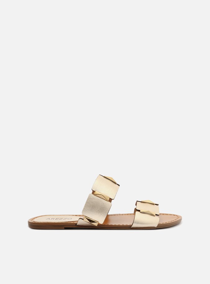 Rasteira Dourada Couro Flat Platino