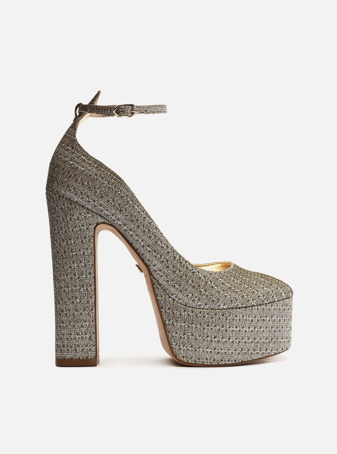 Scarpin Dourado Glam Meia Pata Bico Quadrado