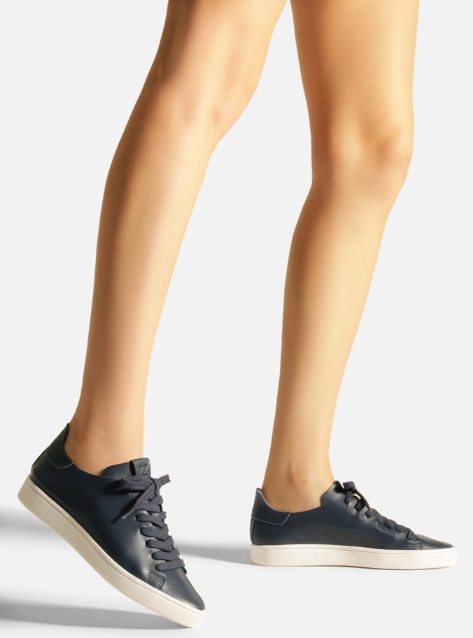 Tênis Azul Couro Cadarço Casual