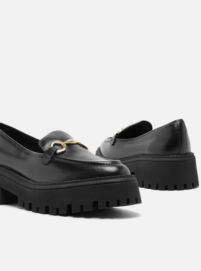 Mocassim Preto Couro Tratorado Bridão