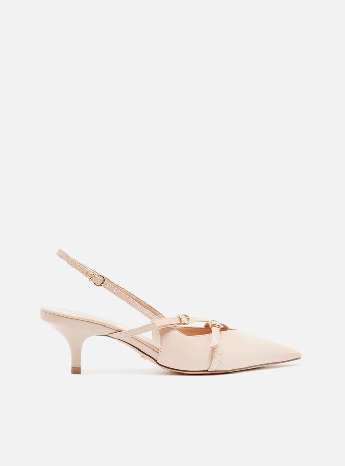 Scarpin Bege Couro Salto Médio Slingback Amélia