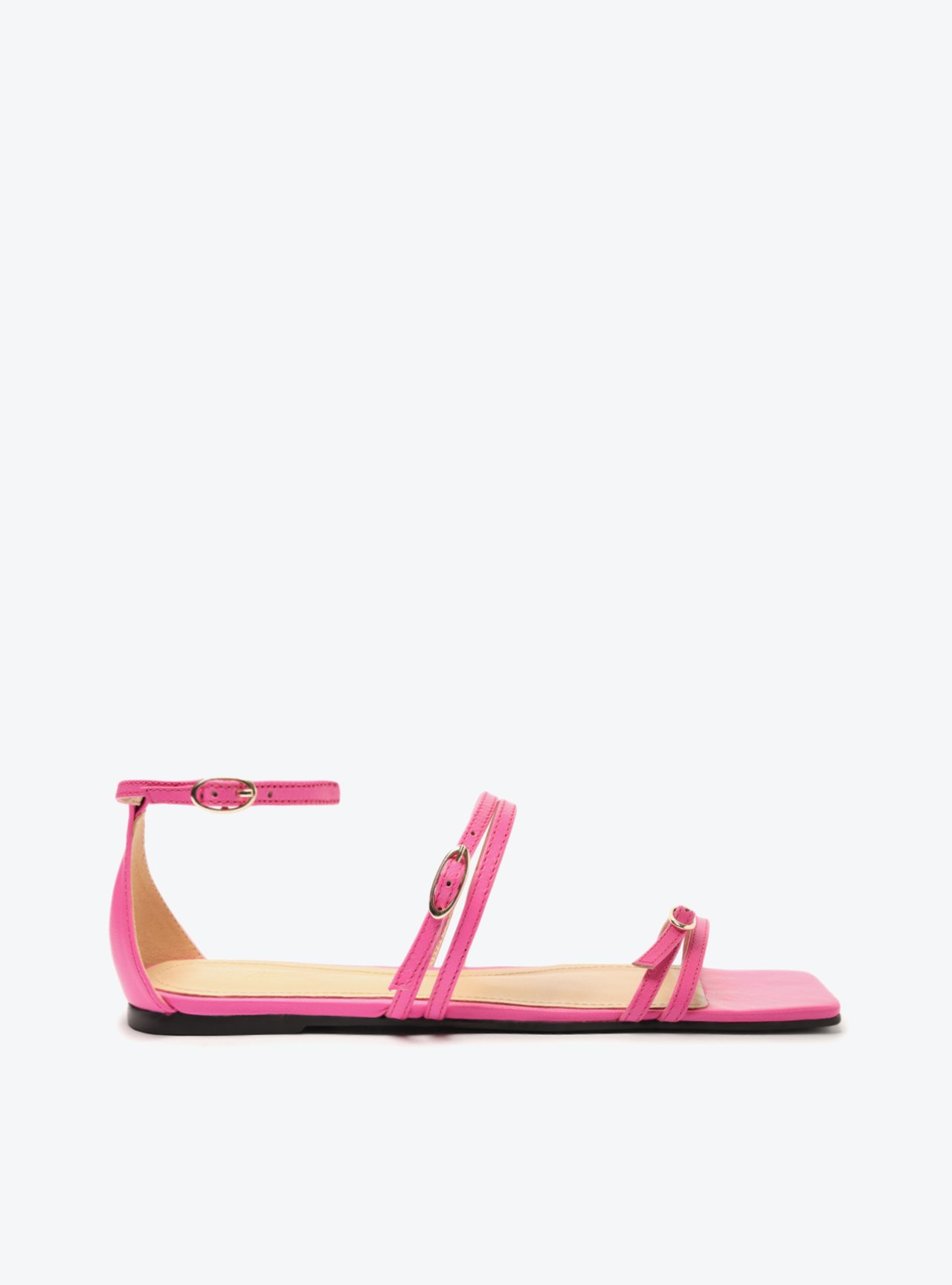 Sandália Rasteira Rosa Neon Bico Quadrado Tiras — foto 1