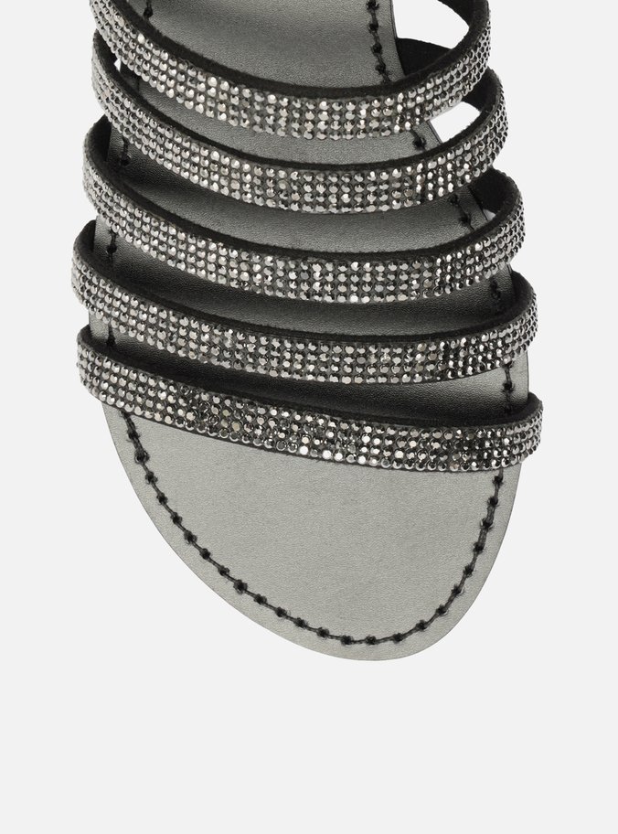 Rasteira Preta Multi Tiras Strass