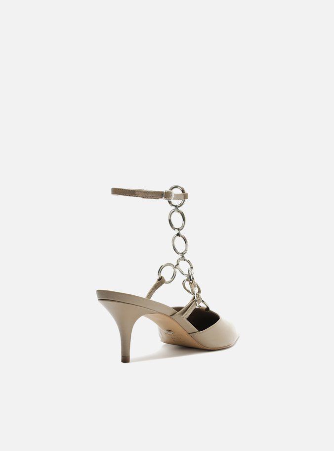 Scarpin Cinza Couro Salto Fino Metais TIG
