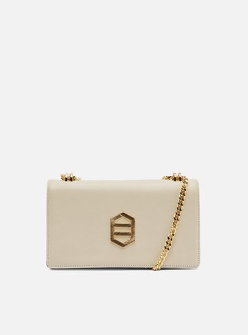 Bolsa Tiracolo Off White Couro Média Metal Dourado