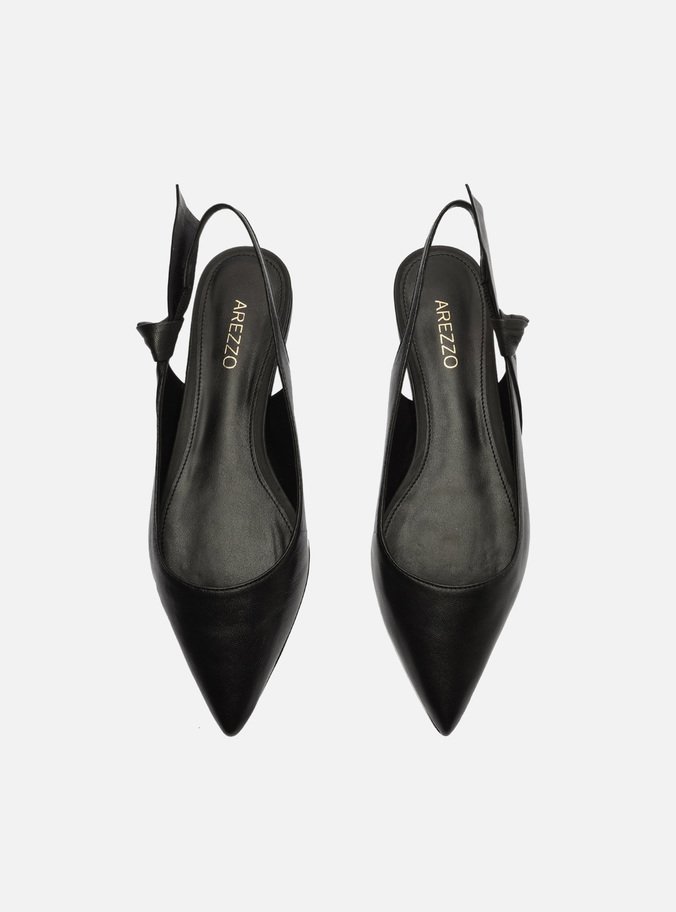 Sapatilha Preta Couro Slingback Nó