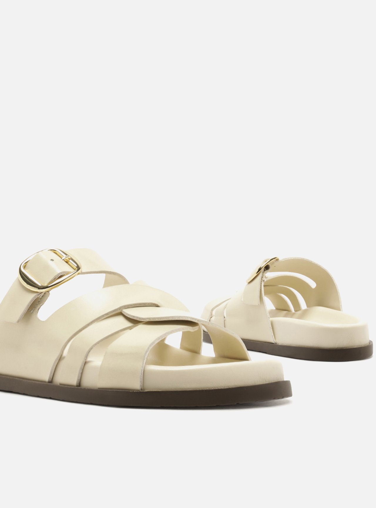 Sandália Papete Off White Couro Fivela Dourada — foto 4