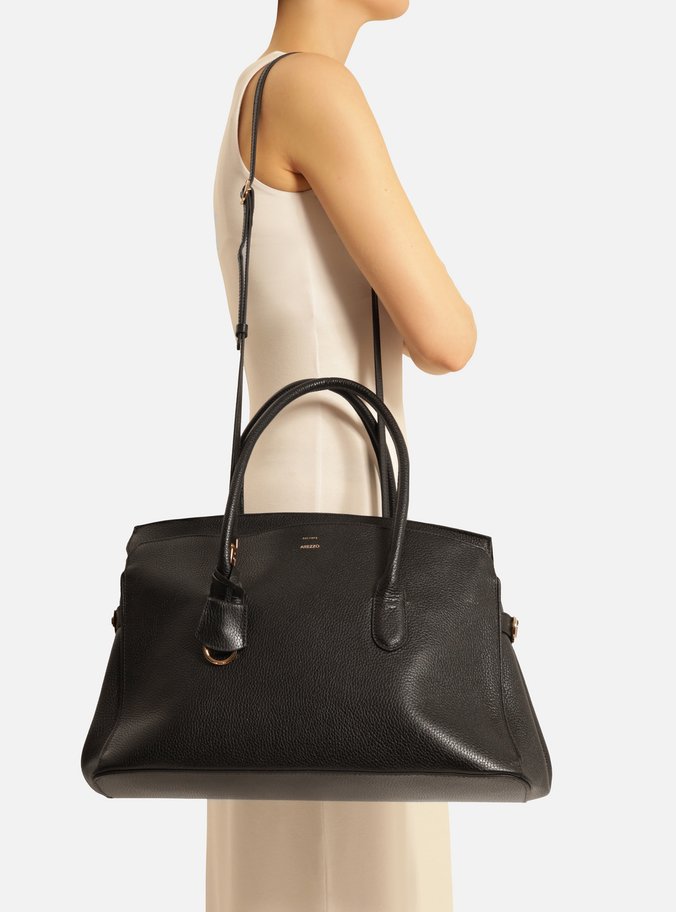 Bolsa Tote Preta Couro Ária Grande