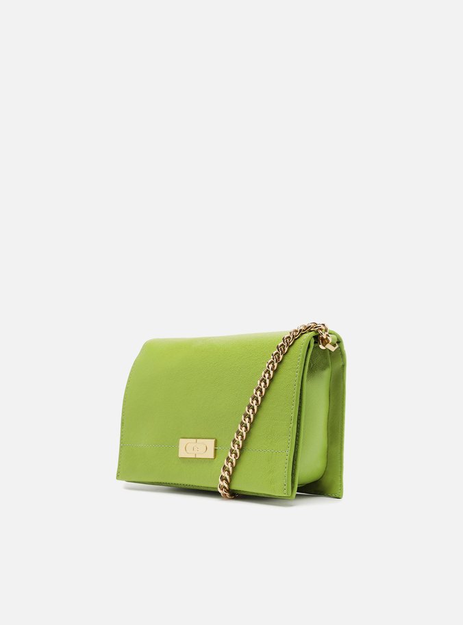 Bolsa Tiracolo Verde Couro Pequena Metais