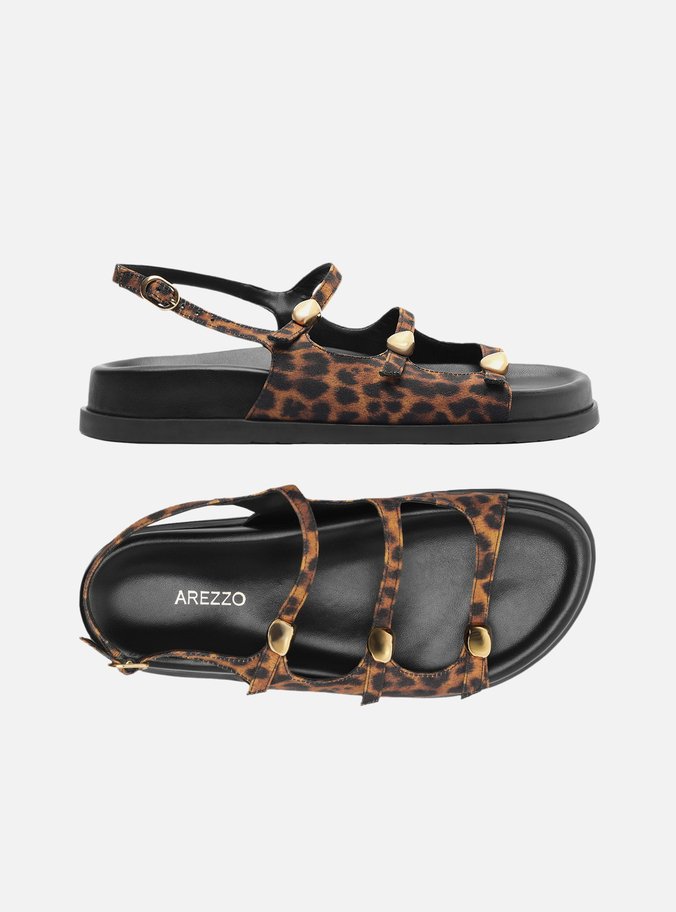 Sandália Papete Animal Print Tiras Metal Bold
