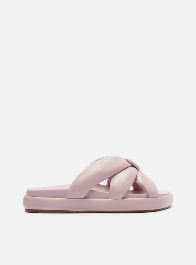 Rasteira Lilás Couro Flatform Tiras Botão