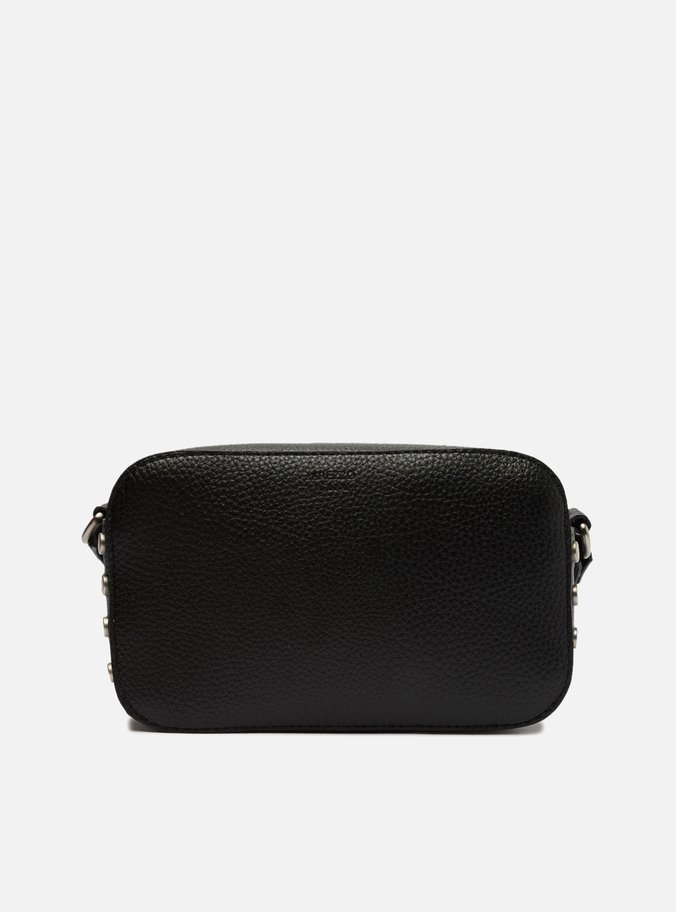 Bolsa Tiracolo Preta Couro Rebites Média