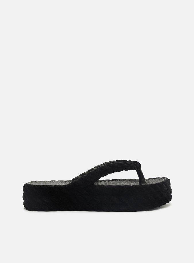 Sandália Preta Flatform Marrocos Mid Velvet