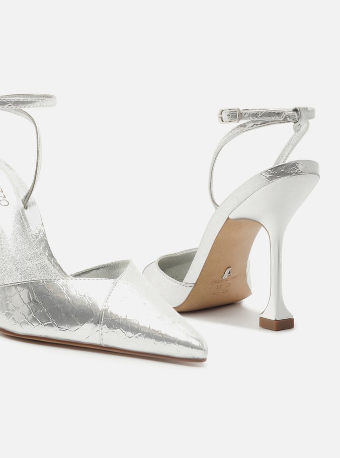 Scarpin Prata Snake Salto Fino Taça