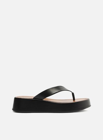 Tamanco Preto Couro Flatform Thong