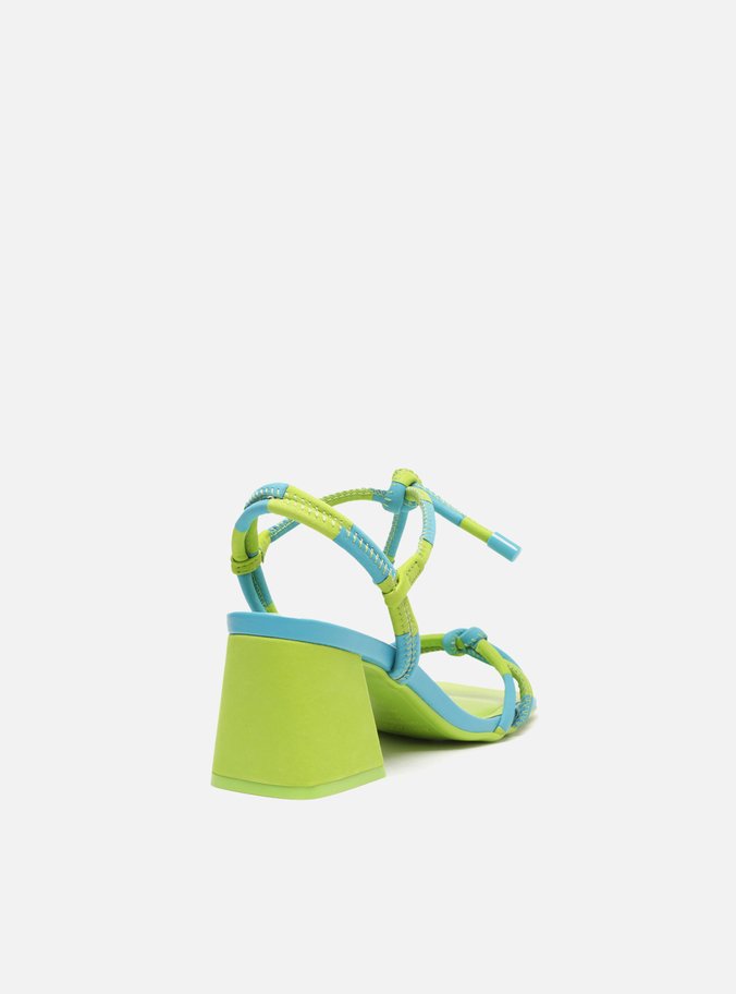 Sandália Verde Nobuck Salto Médio Bloco Azul