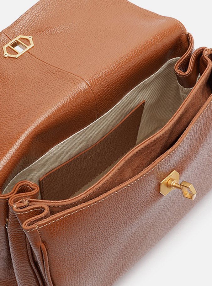 Bolsa Satchel Caramelo Couro Média Lenço
