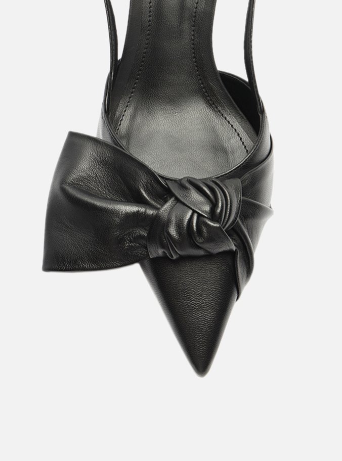 Scarpin Preto Couro Salto Fino Maxi Laço Slingback