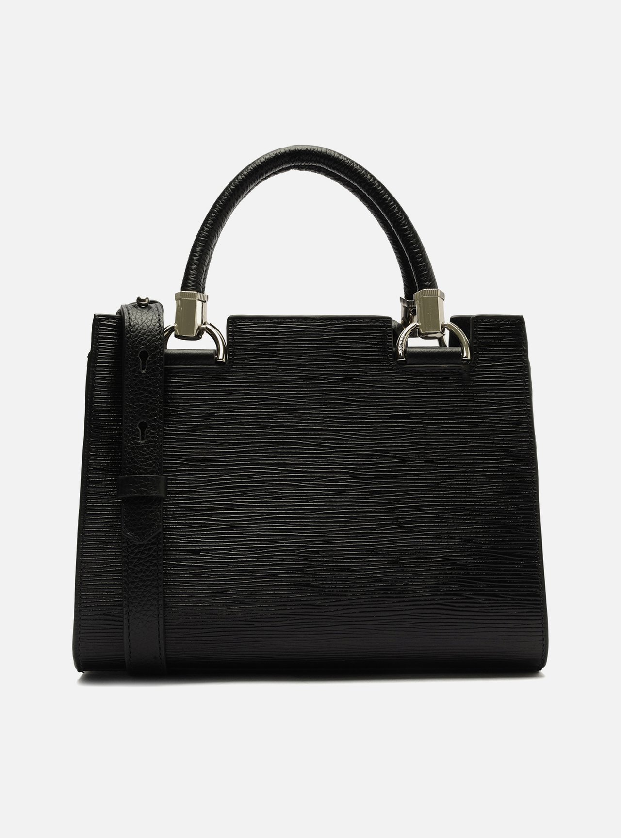 Bolsa Tote Preta Couro Abraccio Média — foto 3