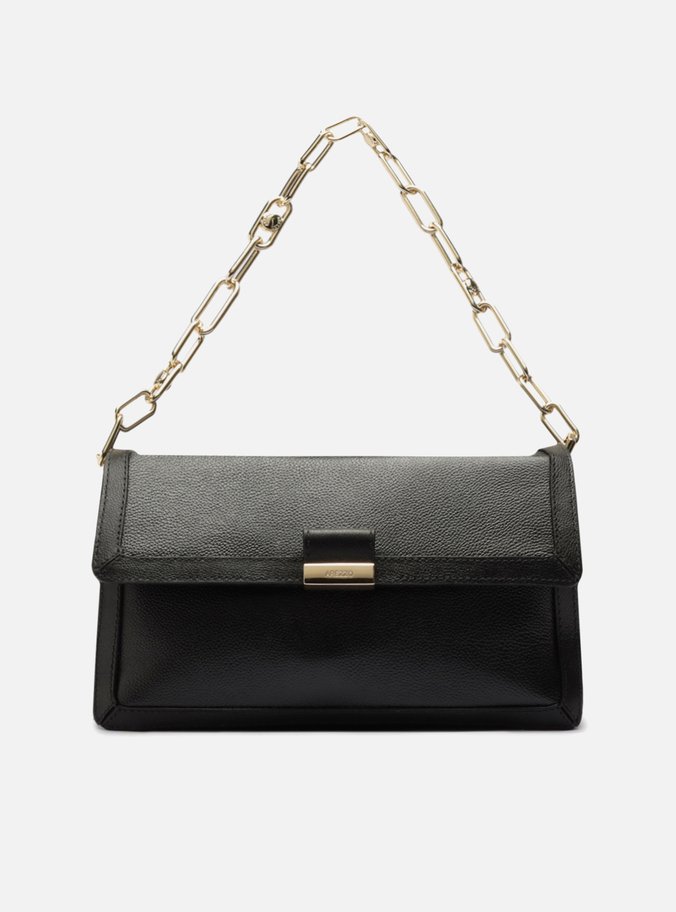 Bolsa Satchel Preta Couro Grande Corrente