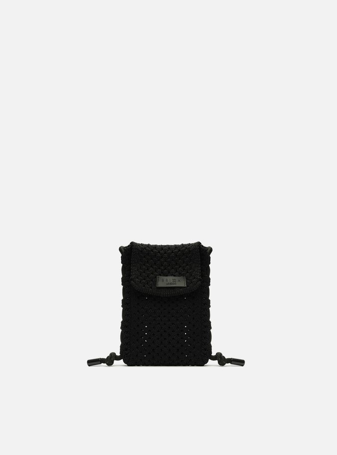 Mini Bag Preta Crochê Porta-Celular